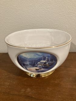 New Thomas Kinkade "Sunday Evening Sleigh Ride" Teleflora gift bowl.