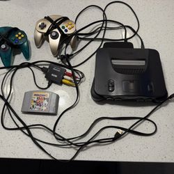 Nintendo 64 (Charcoal Gray) w/ HDMI Adapter, 2 Controllers and Mario Party 3
