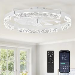 ZMISHIBO 24 Inch Ceiling Fans with Lights, Flush Mount Remote & App Control 3CCT Dimmable LED, DC Motor, Bladeless, Reversible Blade, 6 Speeds, Modern
