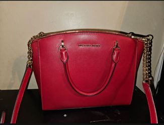 Michael Kors Ellis Large Saffiano Leather Satchel  gold tone  chain strap
