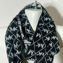 Brand New Michael Kors Infinity Scarf Black Metallic Silver MK Monogram Designer