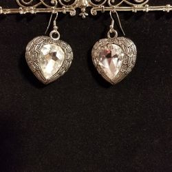 Winged Diamond Heart Earrings 