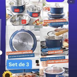 Set De 3 Caserolas Para Cosinar Nueva Línea Azul 3 Capas Encausolado $240.00 Especial Princess House Ventas Directas