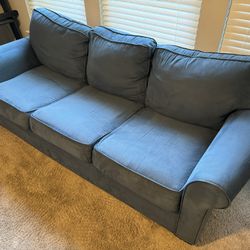Blue Suede Material Couch Set