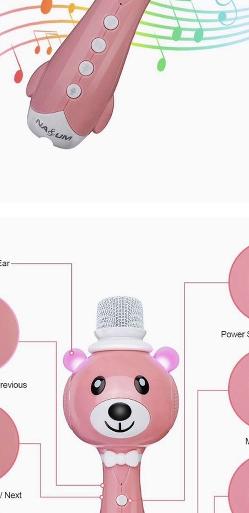 Karaoke Wireless Microphone for Kids, NASUM Karaoke Bluetooth Microphone with Magic Sounds Christmas Kids Gifts Singing Toy Microphone for Babies and