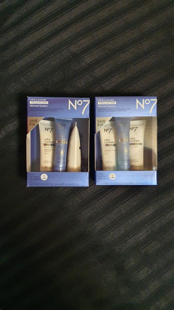$12 EACH (TWO AVAILABLE) - No7 Triple-Action Skin Care (Day & Night + Serum) Evens Skin Tone, Reduces Wrinkles, Firms Skin. IDEAL 4 SENSITIVE SKIN