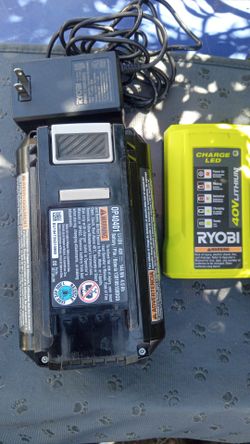 Ryobi battery40v lithium ion 4Ah and charger.