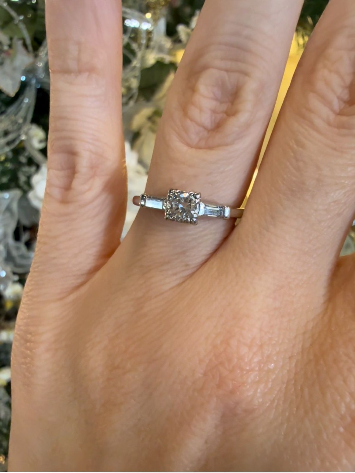 Platinum Engagement Wedding Ring With Old Euro Cut Diamond