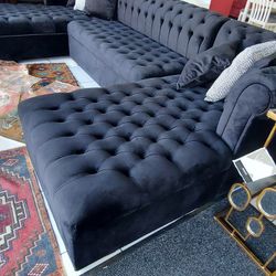 Lauren Velvet Black Double Chaise Sectional