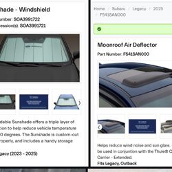 2025 Subaru Legacy Sunshade And Moonroof Air Deflector 