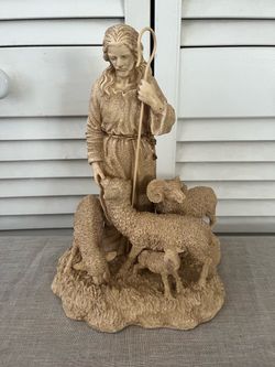 Jesus Good Shepherd Figurine Sheep Religious Christian Resin Statue