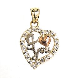Beautiful cubic zirconia heart written I ❤️ you pendant 14K REAL YELLOW , WHITE & ROSE GOLD.