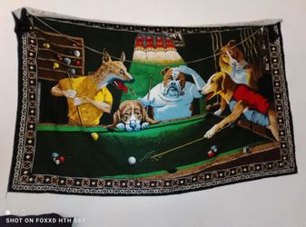 "Dogs Playing Pool" Vintage Tapestry