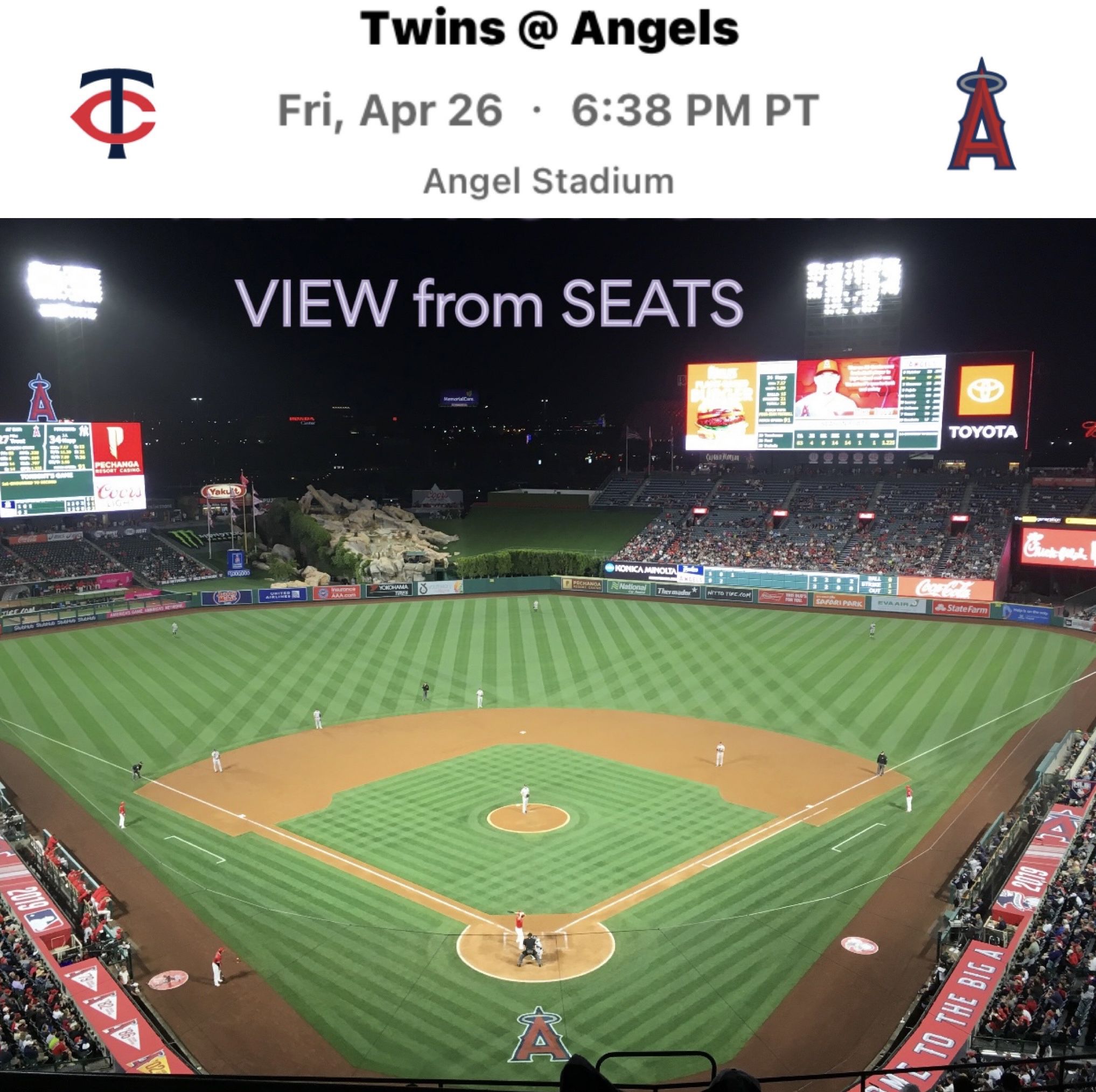2 LA Angels Baseball tickets / Parking vs Minnesota Twins friday 4-26-24