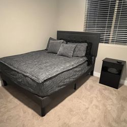 New Bed/headboard, New Mattress, Custom Bedding & Soft dresser & Night Stand. 