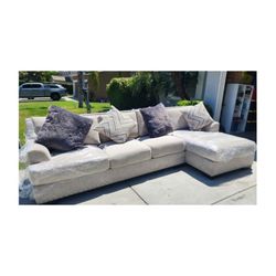 Sectional Studded Sofa Couch Like New  Living Spaces begie/grey Modern 