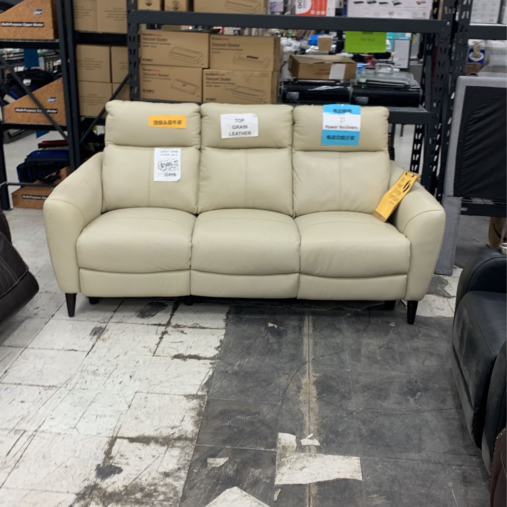 White Leather Power Recliner Sofa