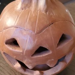 TERRA COTTA JACK O LANTERN CANDLE HOLDER 