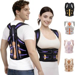 Posture Corrector for Women and Men, 5 Full Back Support Brace Rods, FSA&HSA Eligible, Adjustable Shoulder Straightener, Improving Hunchback Posture, 