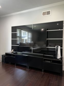 Large Tv Stand Hides Wires With Mount