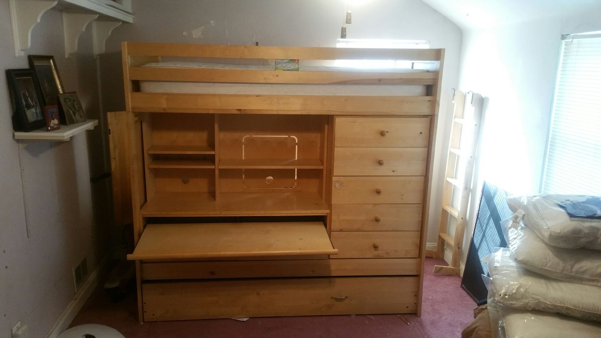 Bunk bed with desk and drawers