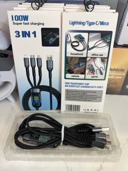 ⚡100W 3-in-1 Fast Charging Cable – iPhone / USB-C / Micro USB – NEW!⚡