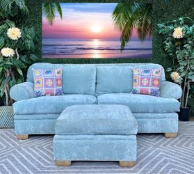 Free Delivery Turquoise Blue Velvet Couch w/ Ottoman