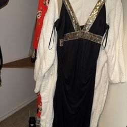 Long Black Dress With Gold Beading 