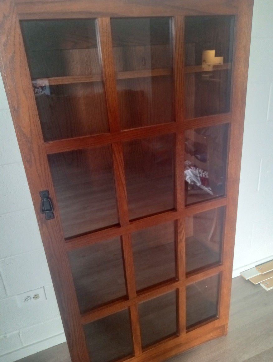 Mission Style Bookcase With Adjustable Shelves And Glass Door 