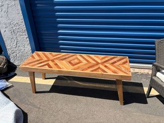 Solid Wood Bench with Geometric Inlay Top