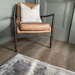 Brown Leather Wood Lounge Armchair 