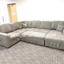 New! Large Sectional Sofa Bed, Plush Sectional Sofa Bed, Sleeper Sofa, Couch, Sectional, Grey Sectional Couch, Gray Sofa Bed,Corduroy Sleeper Sofa Bed
