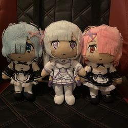 Rem, Ram, and Emilia Plushies (Can be Bought Separately)