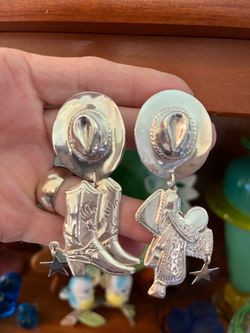 Vintage Sterling Silver Cowboy Earrings