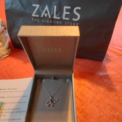 ZALES Sterling Silver Elephant Charm & Chain/ Black Diamonds 