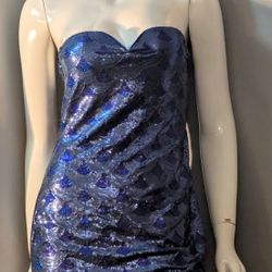 Blue Sequin Party Dress With Scallop Design - Homecoming/Cocktail 