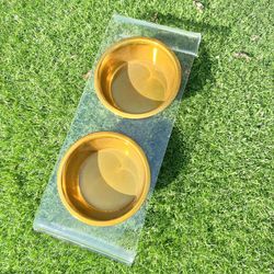 New Copper Dog Bowls Lifted On Modern Acrylic 