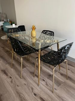 Black Elegant Glass Dining Table Set