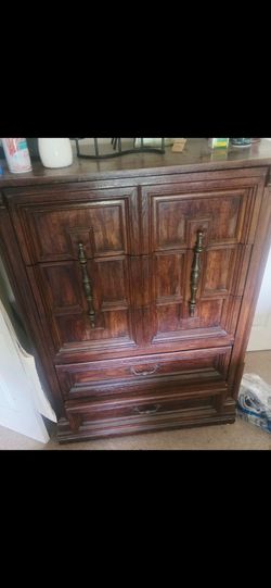 Vintage Wood Armoire Chest with Drawers