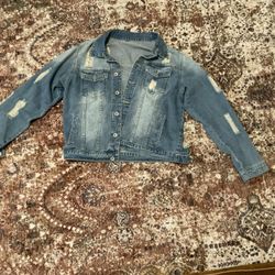 Women’s Distressed Denim Jacket – Size M, NWT, 100% Cotton, Light Wash