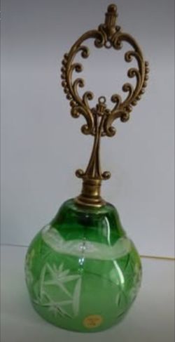 Vintage Emerald Green Cut To Clear Glass Crystal 8" Bell Poland Made