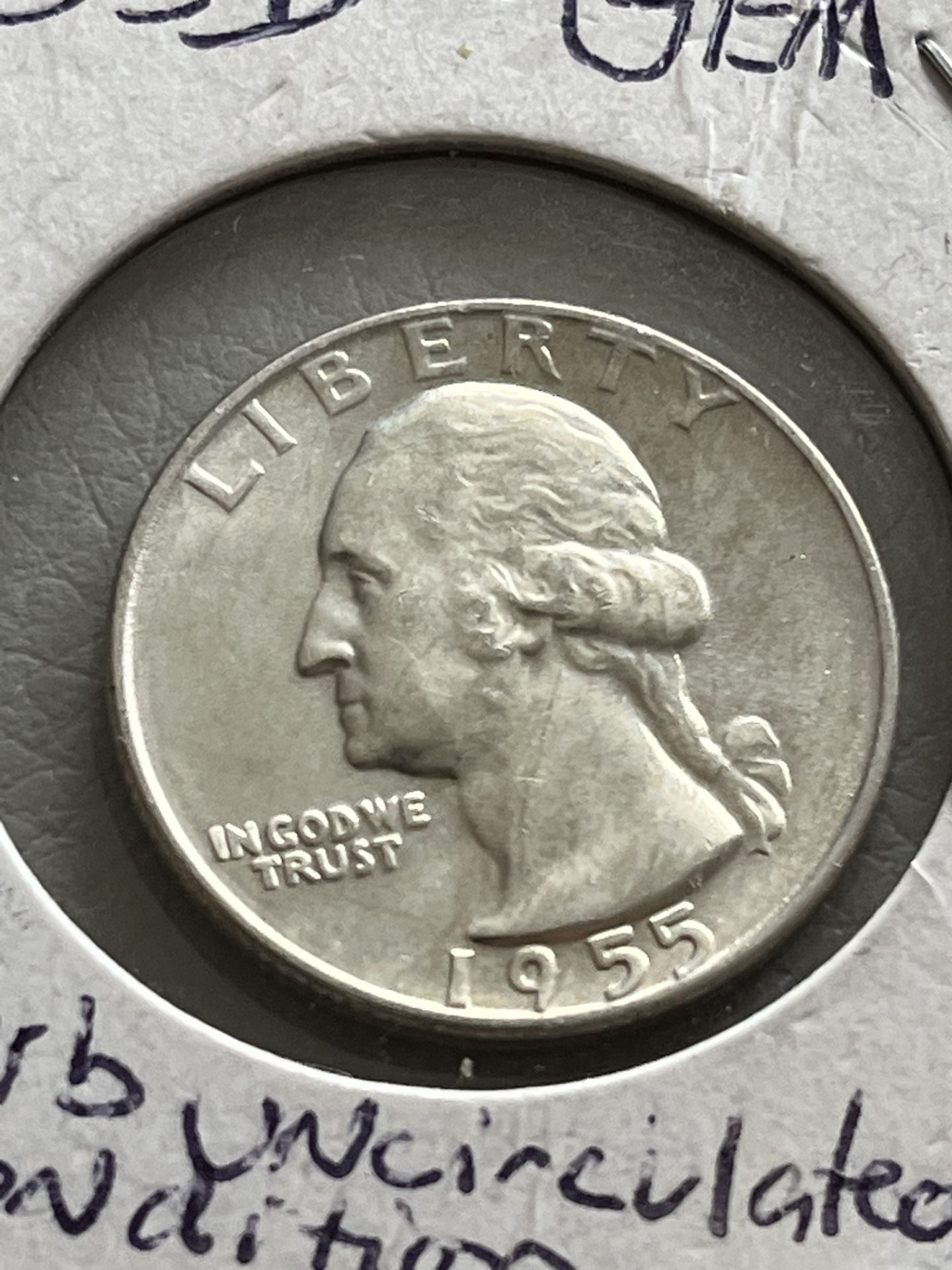 1955-D Washington Quarter – BU– 90% Silver – Denver Mint