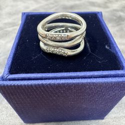 Gorgeous Sterling Silver 3-Band Ring With Cubic Zirconia Size 6