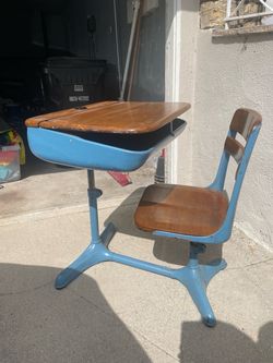 Vintage Kids School Desk and Chair Set