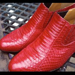 Red Snakeskin Boots Size 7.5