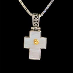 Mustard Seed 23” Necklace, Cross Silver Thick White Stone Cross Pendant 