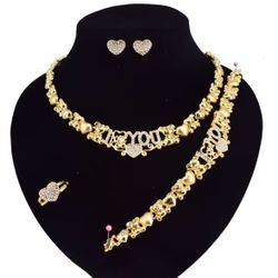 Kids or Petite Women’s 18k Gold Plated I Love You Teddy Bear XOXO Jewelry Set