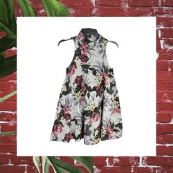 Black Bead Gray Floral Sleeveless Turtleneck Skater Dress Jrs or Women Small