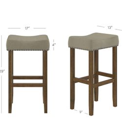 Nathan James Hylie Nailhead Wood Counter Height Kitchen Bar Stool, 29", Dark Beige/Light Brown 