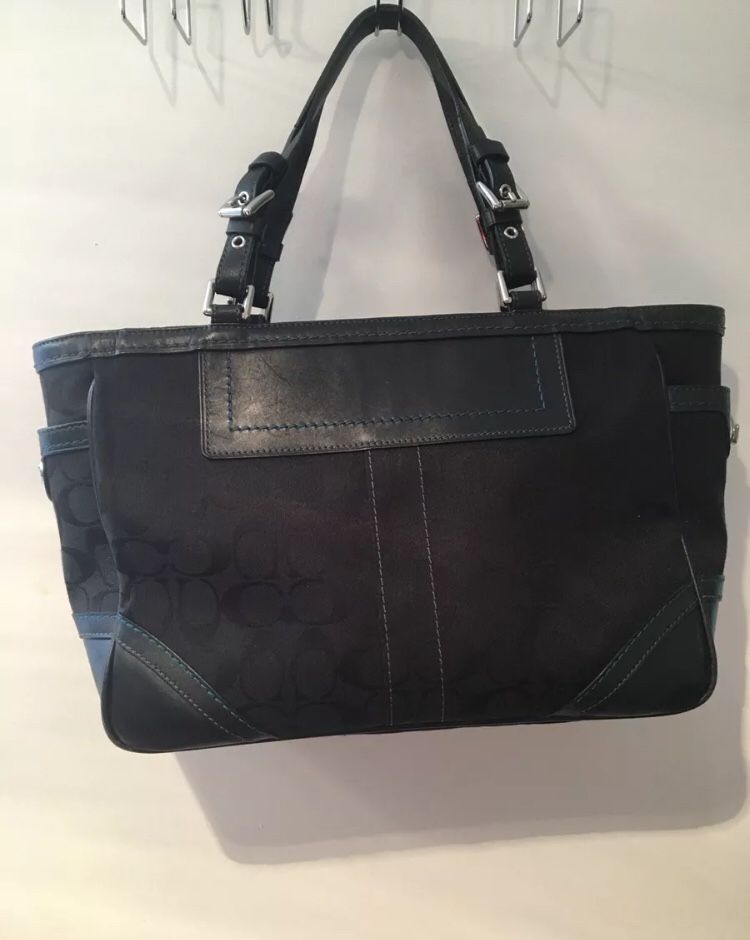 Coach Handbag Signature Canvas Leather Shoulder Purse Tote Bag #F05M-8K49 Black